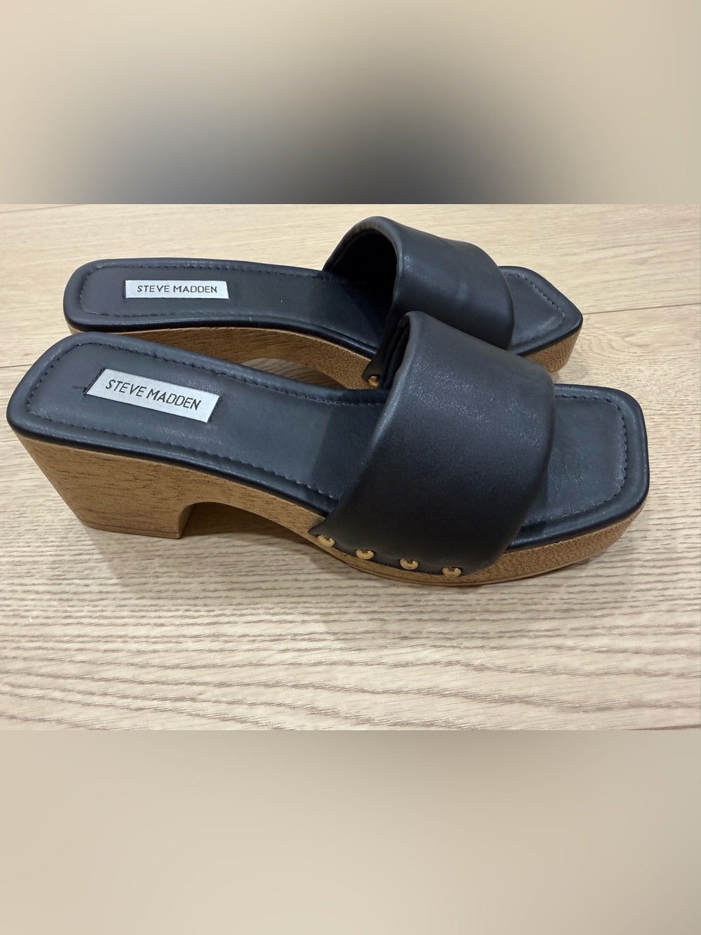 Steve Madden Chana Black Clog Platform Slide Sandals Size 9 Brazil